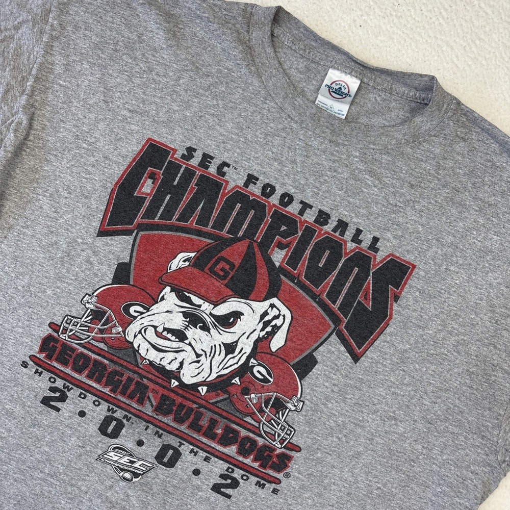 VINTAGE 2002 GEORGIA BULLDOGS T-Shirt XL Gray UGA Football SEC Champ Long Sleeve